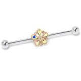 14G Aurora Gem Filigree Flower Fantasy Industrial Barbell 38mm