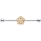14G Clear Gem Filigree Flower Fantasy Industrial Barbell 38mm