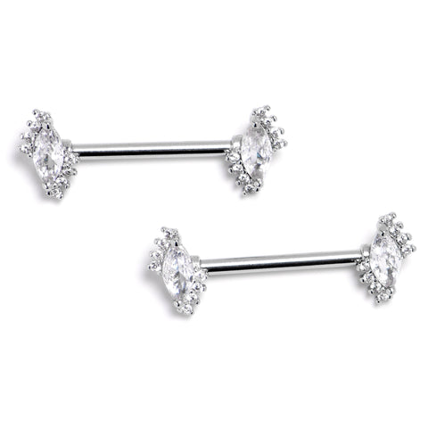 14G 9/16 Clear Gem Firey Drop Barbell Nipple Ring Set