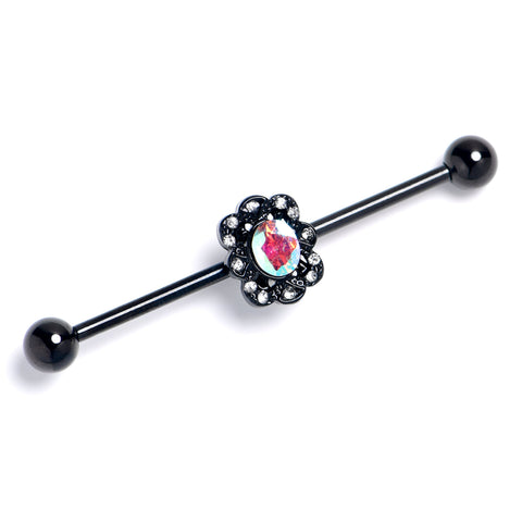 14G Black Filigree Fabulous Red Dangle Industrial Barbell 38mm