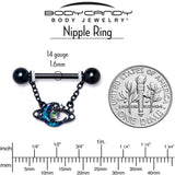 14G 9/16 Aurora Gem Black Saturn Space Moon Dangle Nipple Ring Set