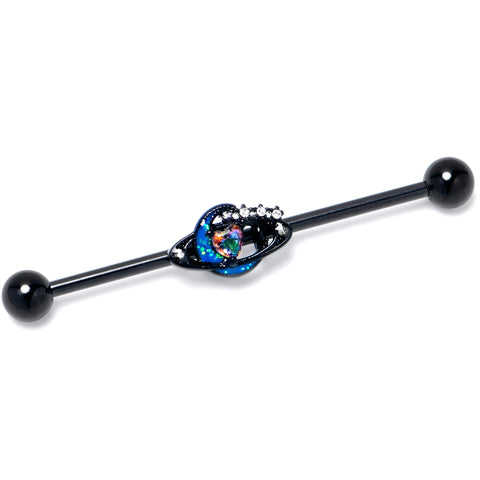 14G Aurora Gem Black Saturn Space Moon Industrial Barbell 38mm