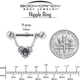 14G 9/16 Clear CZ Gem Heart of Spider Chain Dangle Nipple Ring Set