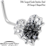 20G 1/4 Clear CZ Gem Heart of Spider L Shape Nose Ring