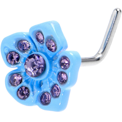 20G 7mm Purple Gem Flower Blue Bloom L Shape Nose Ring