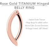 14G 3/8  Rose Implant Grade Titanium CZ Paved Hinged Hoop Belly Ring