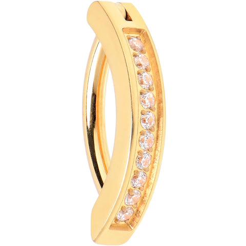 14G 3/8 Gold Tone CZ ASTM F-136 Implant Grade Titanium Hinged Hoop Belly Ring