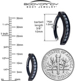 14G 3/8  Black Implant Grade Titanium CZ Paved Hinged Hoop Belly Ring