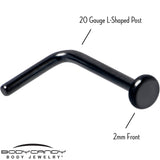 20G 1/4 Black ASTM F-136 Implant Grade Titanium 2mm Disc End L Shape Nose Ring
