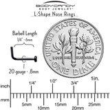 20G 1/4 Black ASTM F-136 Implant Grade Titanium 2mm Disc End L Shape Nose Ring