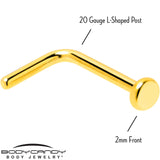 20G 1/4 Gold Tone ASTM F-136 Implant Grade Titanium 2mm Disc L Shape Nose Ring