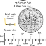 20G 1/4 Gold Tone ASTM F-136 Implant Grade Titanium 2mm Disc L Shape Nose Ring