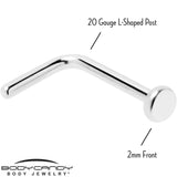 20G 1/4 ASTM F-136 Implant Grade Titanium 2mm Disc End L Shape Nose Ring