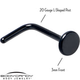 20G 1/4 Black ASTM F-136 Implant Grade Titanium 3mm Disc End L Shape Nose Ring