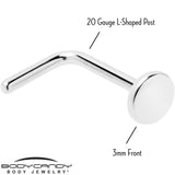 20G 1/4 ASTM F-136 Implant Grade Titanium 3mm Disc End L Shape Nose Ring
