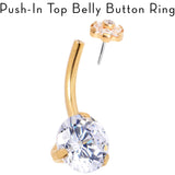 Clear CZ Gem Gold Hue ASTM F-136 Implant Grade Titanium Threadless Belly Ring