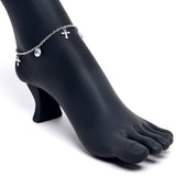 Clear CZ Gem Cross Dangle Steel Ankle Bracelet