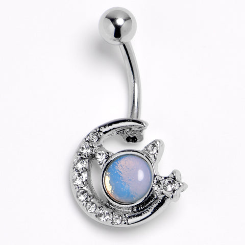 Blue Faux Opal Clear Gem Crescent Moon Star Heavenly Belly Ring