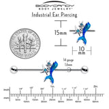 14G Blue Gem Blue Mermaid Tail Star Industrial Barbell 38mm
