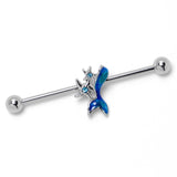 14G Blue Gem Blue Mermaid Tail Star Industrial Barbell 38mm