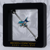 14G Blue Gem Blue Mermaid Tail Star Industrial Barbell 38mm