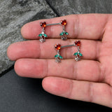 14G 9/16 Red CZ Gem Hearts And Roses Dangle Nipple Ring Set