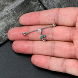 14G Clear CZ Gem Heart And Rose Dangle Industrial Barbell 38mm