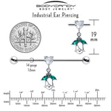 14G Clear CZ Gem Heart And Rose Dangle Industrial Barbell 38mm
