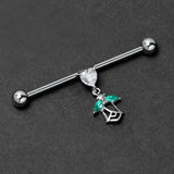 14G Clear CZ Gem Heart And Rose Dangle Industrial Barbell 38mm