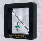 14G Clear CZ Gem Heart And Rose Dangle Industrial Barbell 38mm