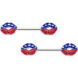 14G 9/16 Patriotic Kissy Lips Barbell Nipple Ring Set