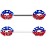 14G 9/16 Patriotic Kissy Lips Barbell Nipple Ring Set