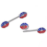 14G 9/16 Patriotic Kissy Lips Barbell Nipple Ring Set