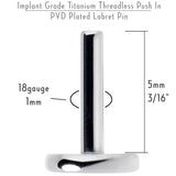 18G 5mm ASTM F-136 Implant Grade Titanium Threadless Post Only Labret