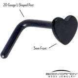20G 1/4 Black ASTM F-136 Implant Grade Titanium Heart End L Shape Nose Ring