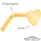 20G 1/4 Gold Tone ASTM F-136 Implant Grade Titanium Heart End L Shape Nose Ring
