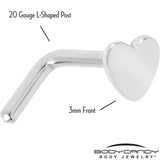 20G 1/4 ASTM F-136 Implant Grade Titanium Heart End L Shape Nose Ring