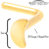 20G 1/4 Gold Tone ASTM F-136 Implant Grade Titanium Moon End L Shape Nose Ring