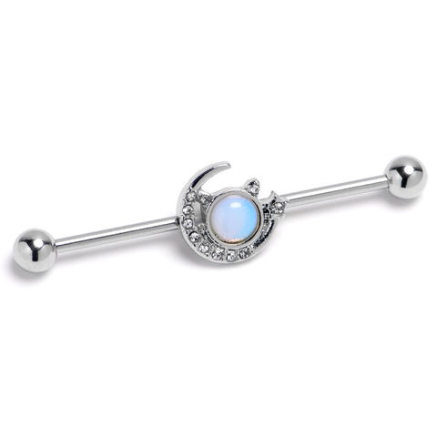 14G Clear Gem Crescent Moon Star Heavenly Industrial Barbell 38mm