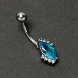 Clear Blue Gem Firey Drop Belly Ring