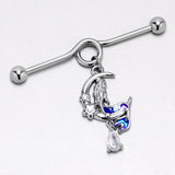 14G Clear Gem Floral Mermaid Moon Dangle Project Bar 38mm