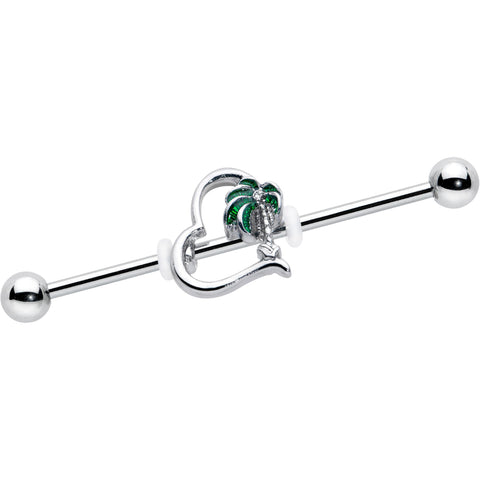 14G Clear Gem Palm Tree Love Heart Industrial Barbell 38mm