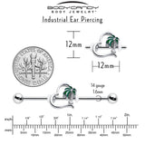 14G Clear Gem Palm Tree Love Heart Industrial Barbell 38mm