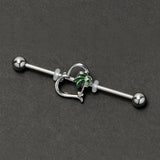 14G Clear Gem Palm Tree Love Heart Industrial Barbell 38mm