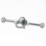 14G Clear Gem Palm Tree Love Heart Industrial Barbell 38mm
