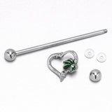 14G Clear Gem Palm Tree Love Heart Industrial Barbell 38mm