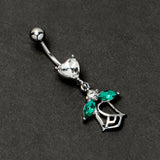 Clear CZ Gem Heart And Rose Dangle Belly Ring