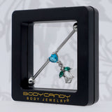 14G Blue CZ Gem Heart And Rose Dangle Industrial Barbell 38mm