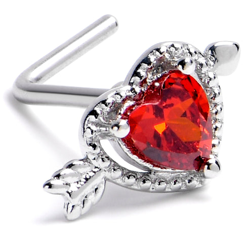 20G 1/4 Red CZ Gem Fusion of Love L Shape Nose Ring
