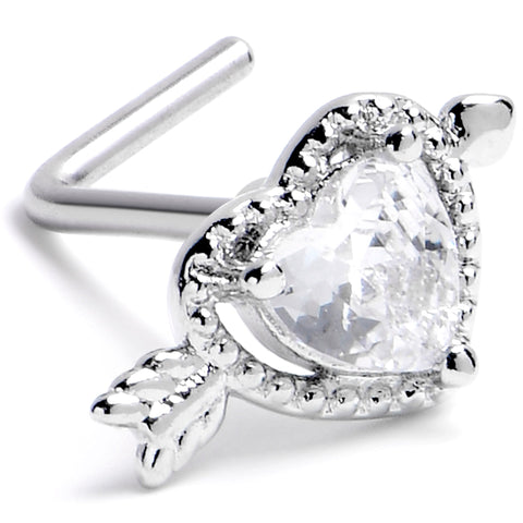 20G 1/4 Clear CZ Gem Fusion of Love L Shape Nose Ring